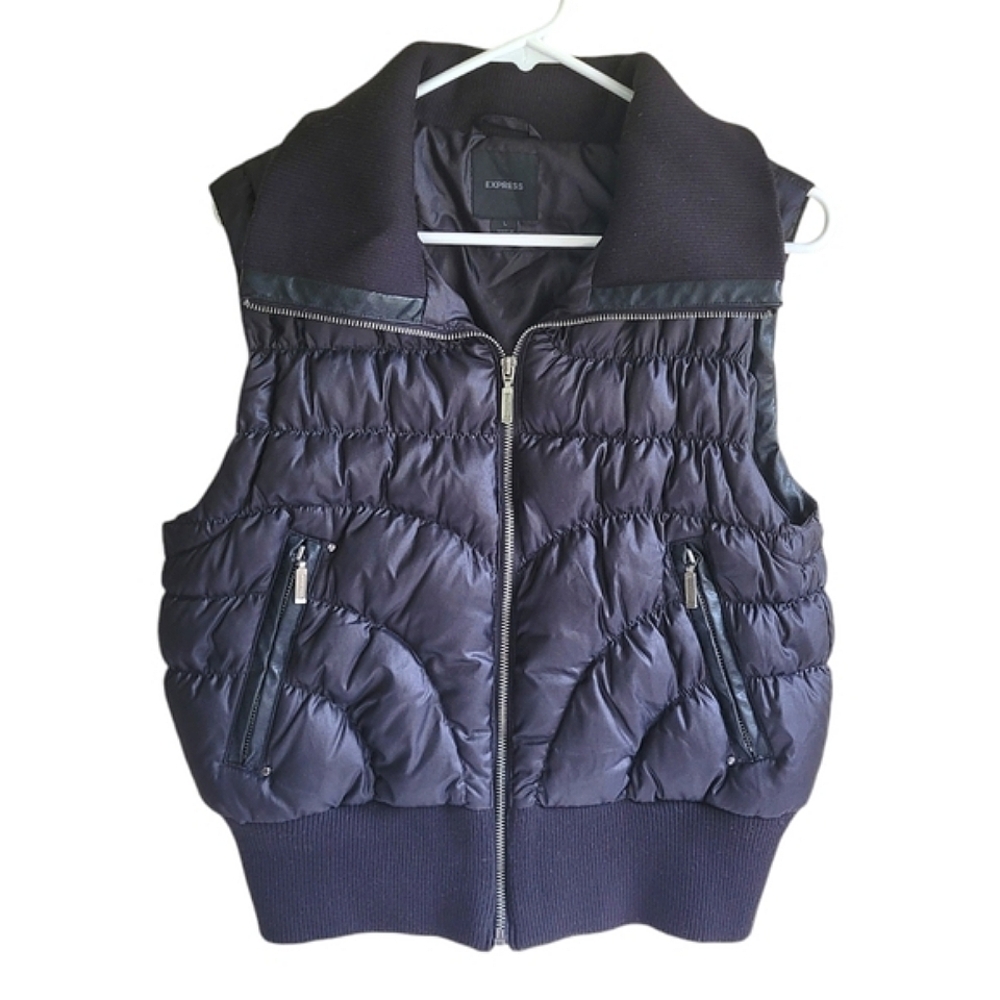 Express Down Puffer Winter Vest w Collar Black Women’s Large Y2K